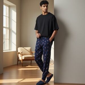 Polo Ralph Lauren Pajama Jogger Pants Mens Large L Navy All Over Bear